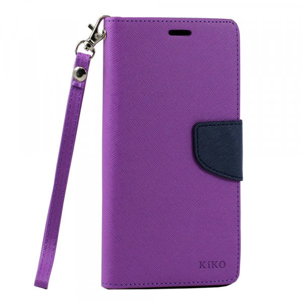 Wholesale Samsung Galaxy Note 4 Diary Flip Leather Wallet Case w Stand and Strap (Purple Blue)